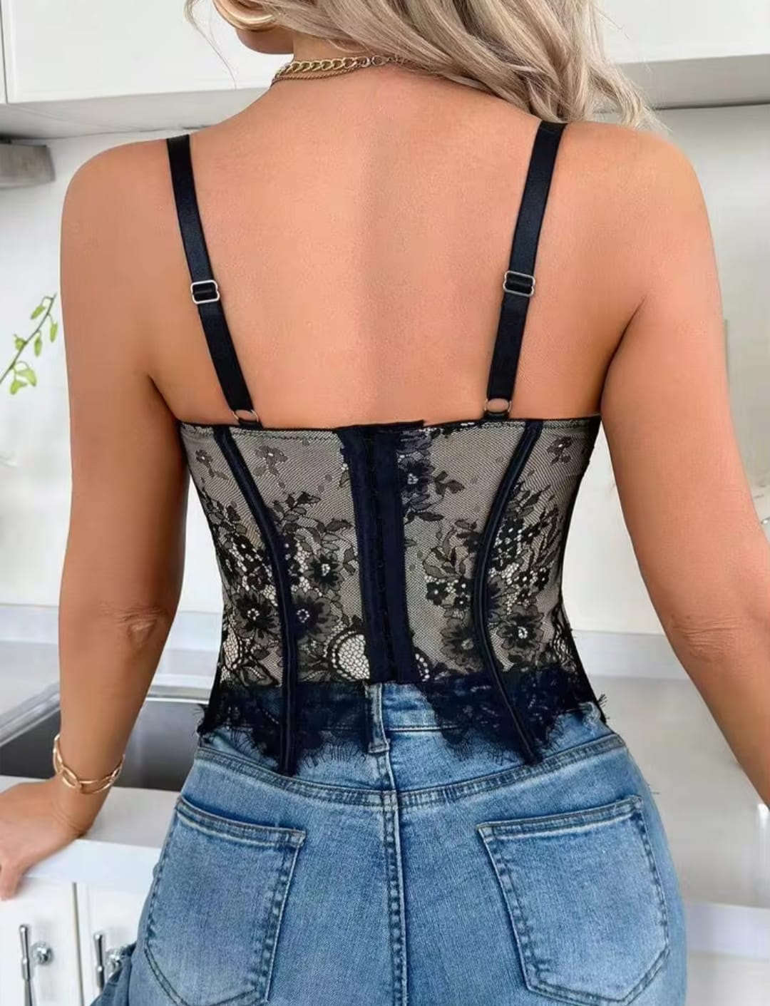 Midnight Romance Floral Lace Underwire Corset Bustier Top